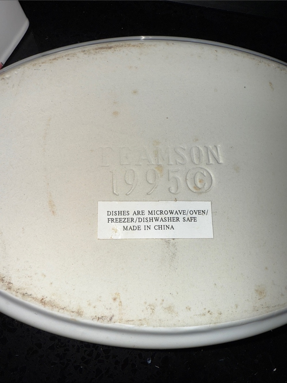 Pearson White Ceramic Serving Oven Bowls with Blue Trim and Brown Rattan Holder - Picture 4 of 8